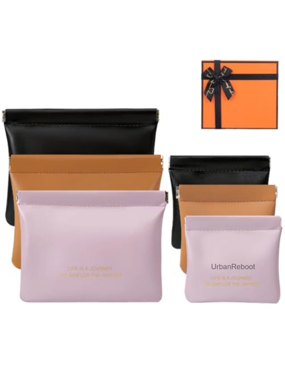 6 Pack Leather Makeup Bag Snap Closure Cosmetic Pouch Travel Organizer